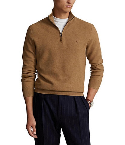 Polo Ralph Lauren Big & Tall Mesh Knit Cotton Quarter-Zip Sweater