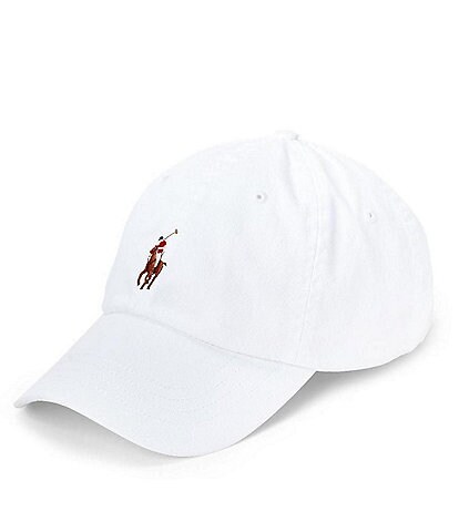 white and black polo hat