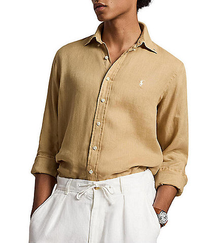 Polo Ralph Lauren Piece Dye Solid Linen Long Sleeve Woven Shirt