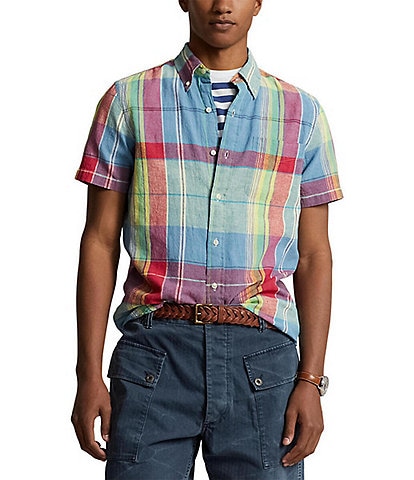Polo Ralph Lauren Plaid Linen Blend Short Sleeve Woven Shirt