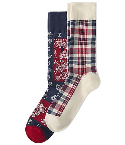 Polo Ralph Lauren Plaid/Bandana-Pattern Crew Socks 2-Pack