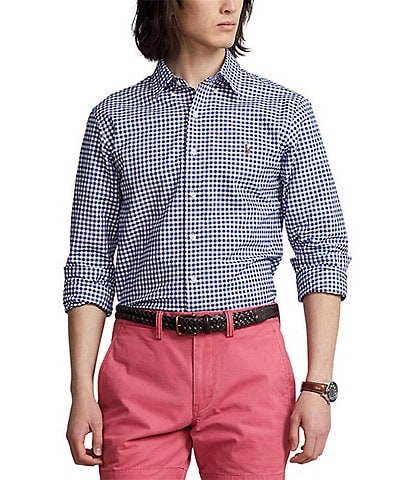 Slim-Fit Gingham Stretch Long-Sleeve Woven Shirt