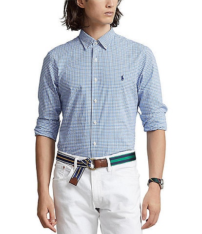 Slim-Fit Poplin Check Stretch Long-Sleeve Woven Shirt