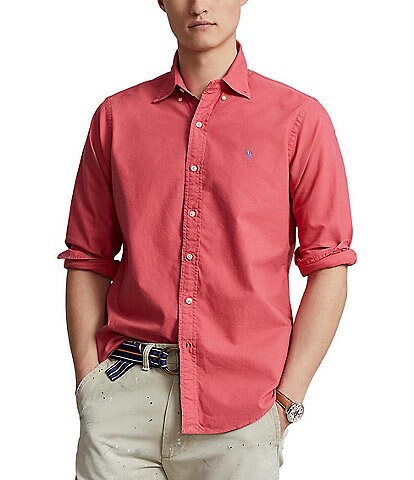 Polo Ralph Lauren Solid Garment-Dye Oxford Classic-Fit Long-Sleeve Woven Shirt