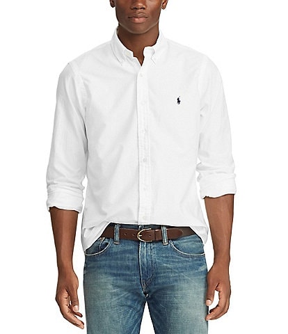 White Poplin Long Sleeve Button-Up, Long Sleeve Button-up Shirts