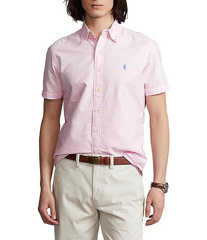 Solid Garment-Dye Oxford Short Sleeve Woven Shirt