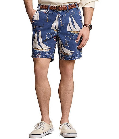 Polo Ralph Lauren Straight Fit Sailboat Print Twill 8" Inseam Shorts