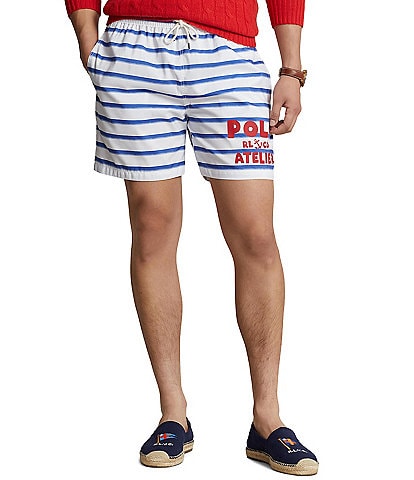 Polo Ralph Lauren Traveler Classic Fit Striped 5.75" Inseam Swim Trunks
