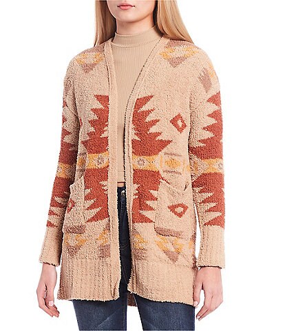 Poof Tribal Print Open Front Mid Length Cardigan