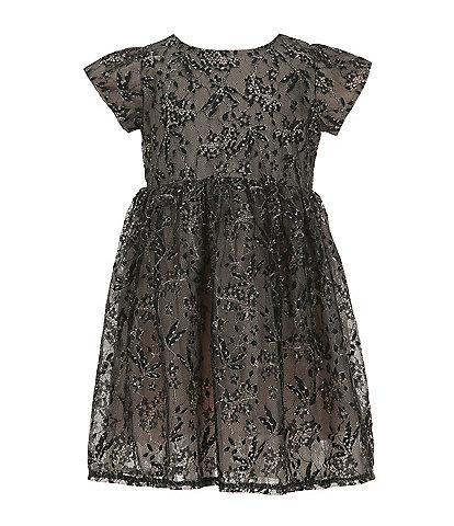 Popatu Little Girls 2-6X Cap-Sleeve Patterned-Lace Fit-And-Flare Dress