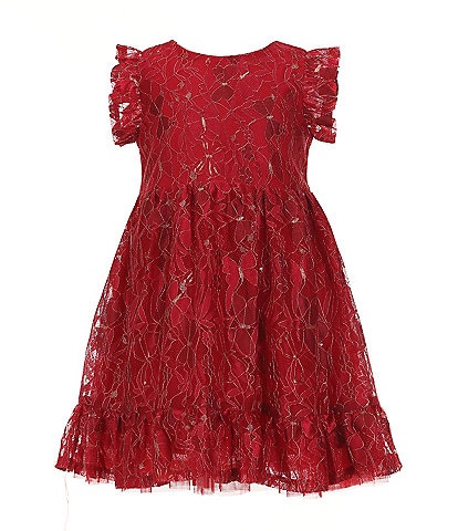 Popatu Little Girls 2-6X Ruffled-Sleeve Patterned-Lace Fit & Flare Dress