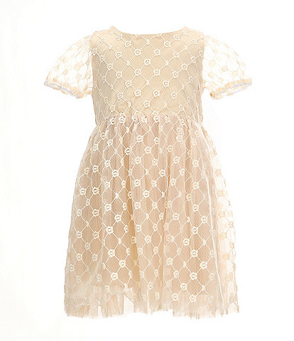 Popatu Little Girls 2-6X Short Sleeve Patterned-Lace Fit & Flare Dress