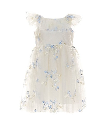Popatu Little Girls 2-7 Flutter Sleeve Embroidered Fit & Flare Dress