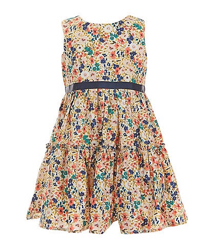 Popatu Little Girls 2-7 Sleeveless Solid Trim Floral Fit & Flare Dress