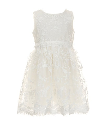 Popatu Little Girls 2-7 Sleeveless Patterned Lace/Mesh Fit-And-Flare Dress
