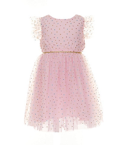 Popatu Little Girls Flutter-Sleeve Glitter-Mesh Tutu-Skirted Fit-And-Flare Dress