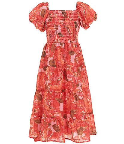 Poppies and Roses Big Girls 7-16 Bubble-Sleeve Floral Printed Midi Dress