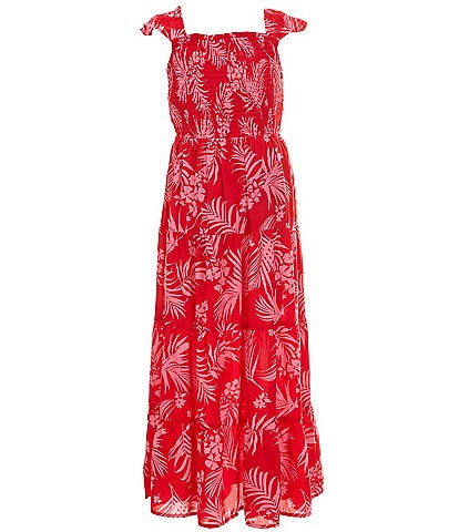 Poppies and Roses Big Girls 7-16 Flutter Sleeve Floral Printed Maxi Dress