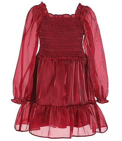 Poppies and Roses Big Girls 7-16 Long Sleeve Smocked-Bodice Fit & Flare Dress