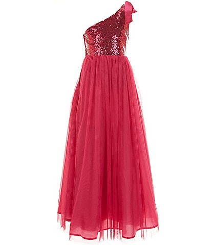 Poppies and Roses Big Girls 7-16 One-Shoulder Sequin Bodice Ballgown