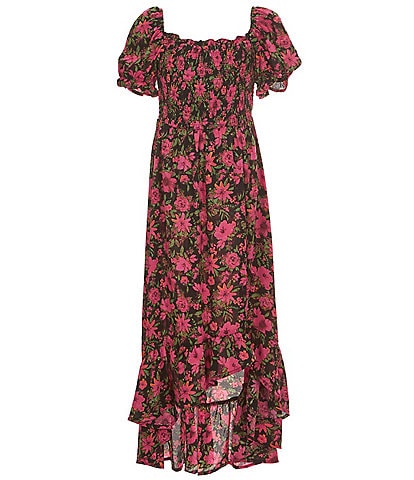 Poppies and Roses Big Girls 7-16 Puffed Sleeve Floral-Printed High-Low-Hem Fit & Flare Dress