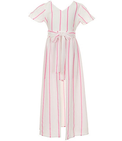 Poppies and Roses Big Girls 7-16 Short Sleeve Maxi Stripe Walk-Through Romper