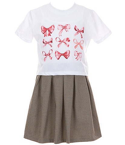 Poppies and Roses Big Girls Short-Sleeve Bow Motif Bodice/Pleated-Skirted Fit-And-Flare Dress