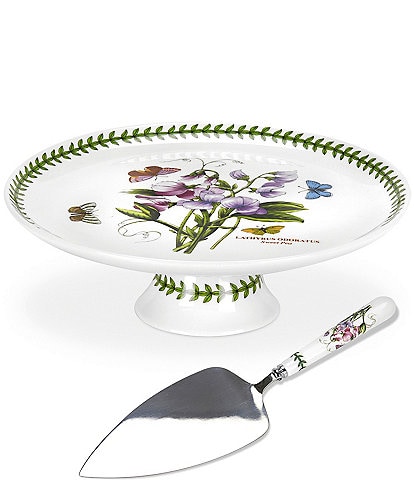Portmeirion Botanic Garden Sweet Pea Footed Cake Plate with Server