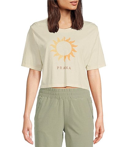 prAna Everyday VW Jersey Knit Sun Graphic Print Crew Neck Drop Shoulder Short Sleeve Relaxed Fit Crop Top