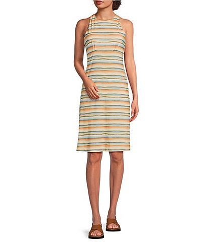 prAna Lake Summer Tonal Stripe Print High Neck Sleeveless Dress