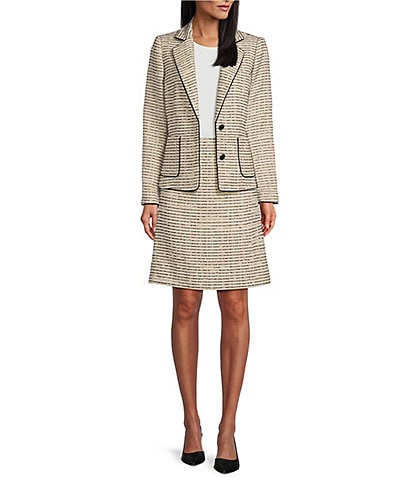 Preston & York Agnes Tweed Notch Lapel Long Sleeve Button Front Blazer & Maude Tweed Mid Rise Coordinating A-Line Skirt