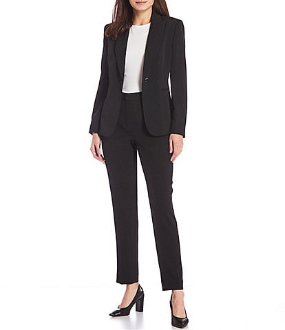 Kasper Solid Stretch Crepe Notch Lapel Long Sleeve Coordinating One Button  Blazer