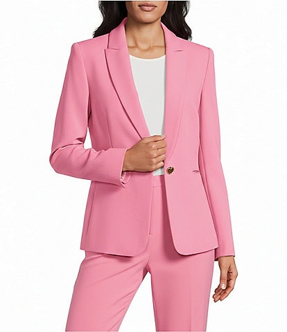  Alyssa Notch Lapel Long Sleeve One Button Crepe Blazer