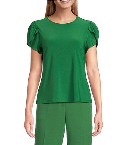 Preston & York Arianna Short Tulip Sleeve Crew Neck Knit Shirt