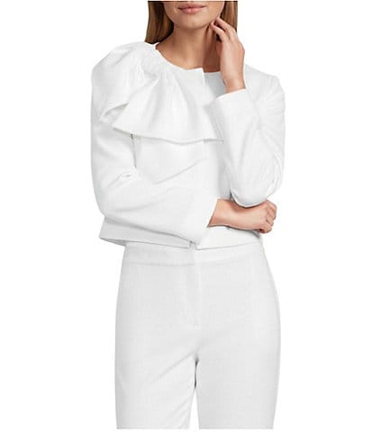 Preston & York Brittani Crepe Oversized Bow Front Crew Neck Long Sleeve Snap Front Coordinating Jacket