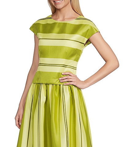 Preston & York Coordinating Stripe Harriet Reversible Jewel Neckline Short Sleeve Blouse