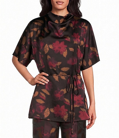 Preston & York Giselle Satin Mock Neckline Short Sleeve Coordinating Blouse