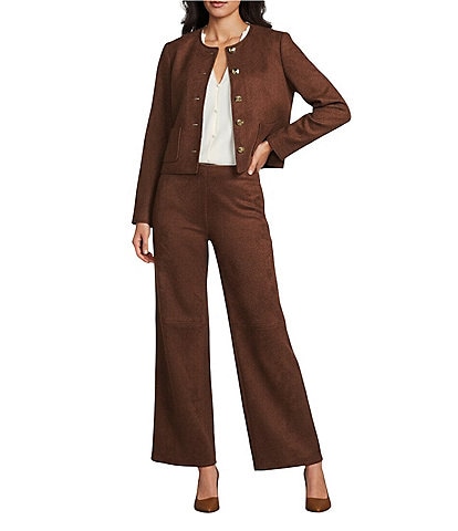 Preston & York Leighton Stretch Suede Crew Neckline Long Sleeve Jacket