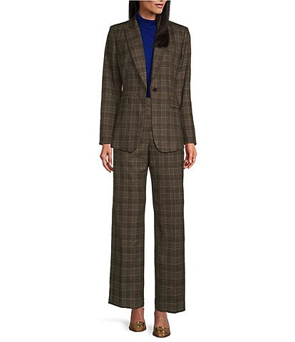 Preston & York Lyss Glen Plaid Notch Lapel Long Sleeve One Button Long Line Blazer & Plaid High Rise Tapered Pleat Pant