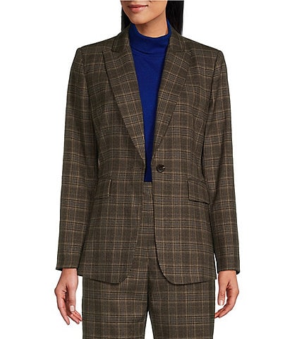 Preston & York Lyss Glen Plaid Notch Lapel Long Sleeve One Button Long Line Coordinating Blazer