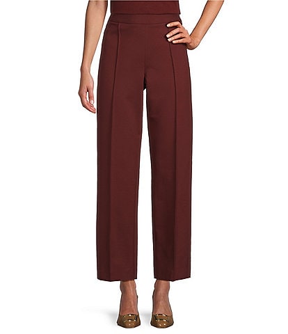 Preston & York Mia Ponte Mid Rise Pleated Front Tapered Point Long Pant