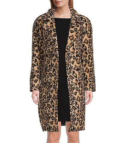 Preston & York Nicole Leopard Print Long Sleeve Notch Lapel Wool Blend Wrap Coat