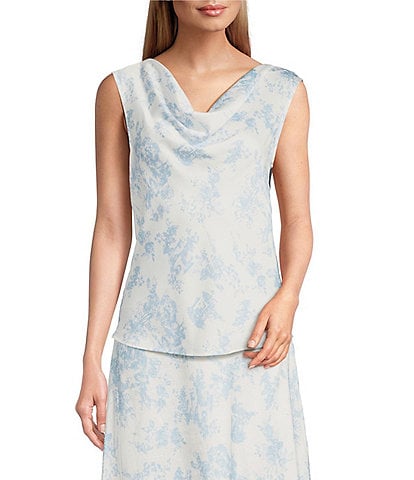 Preston & York Sarah Toile Satin Cowl Neckline Sleeveless Blouse