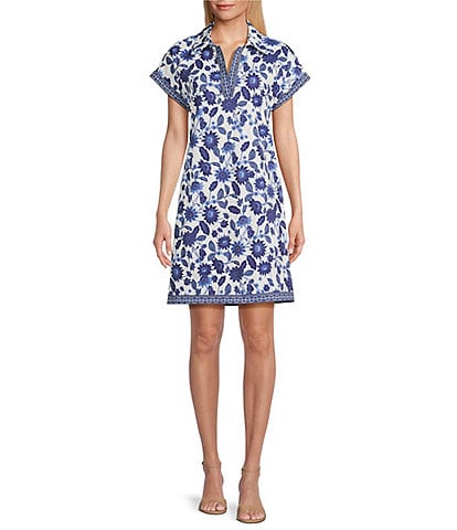 Preston & York Floral Sheath Collar Short Sleeve Carson Dress