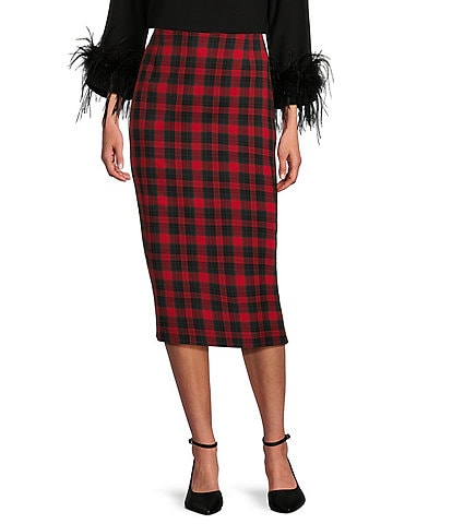 Preston & York Taylor Woven Tartan Plaid High Rise Midi Column Sheath Skirt