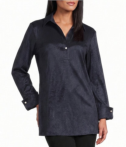 Preston & York Thea Stretch Taffeta Collar Neckline Long Sleeve Blouse