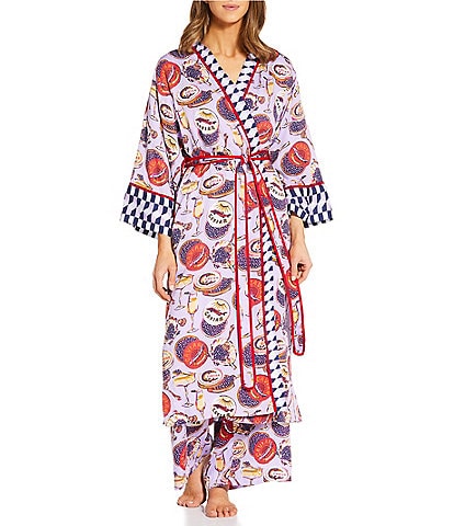 Printfresh Champagne & Caviar Woven Thermoregulating Sateen Long Sleeve Coordinating Long Robe