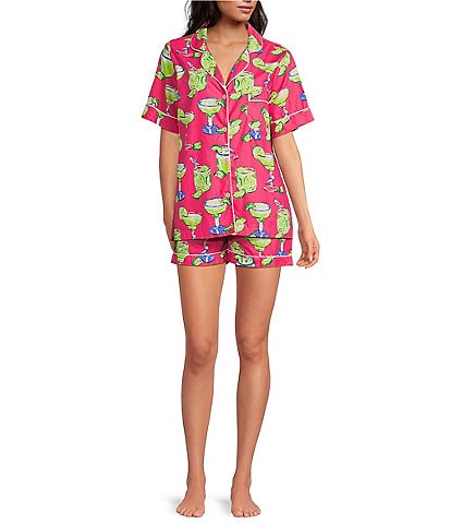 Printfresh Margarita Print Organic Cotton Short Sleeve Notch Collar Woven Shorty Pajama Set