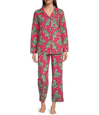 Printfresh Tiger Queen Print Long Sleeve Notch Collar Woven Pajama Set