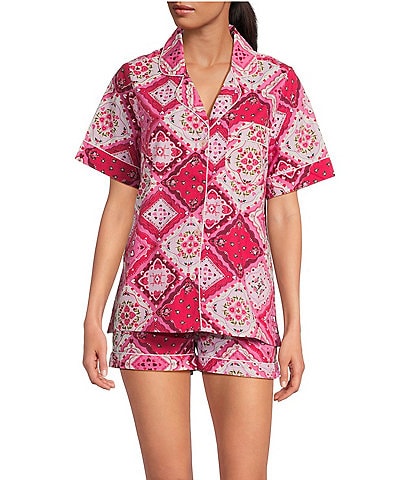 Printfresh Vintage Valentine Print Organic Cotton Short Sleeve Notch Collar Woven Shorty Pajama Set